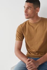 Camisetas de cuello redondo marrón para hombre, atuendo para verano, Camiseta ajustada de algodón 100% regular fit - Product Image 3