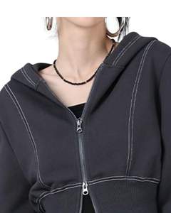 Sudadera con Capucha Corta Negra Personalizada para Mujer, Sudadera con Capucha de Manga Larga con Costura en Contraste, Ropa de Calle Informal a la Moda - Product Image 5