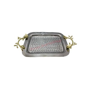 Customizable <b>Gold</b> Finished Metal <b>Tray</b> Flower Artwork Aswan International Brand CE Certified Excellent Workmanship Serving <b>Tray</b> - Product Image 5