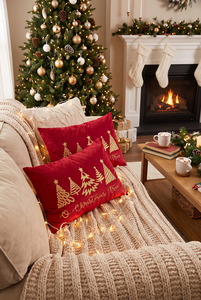 <b>Red</b> Velvet Christmas Tree Embroidered <b>Throw</b> Pillow Cover Square Washable Decorative Cushion Case for Sofa Holiday Home - Product Image 5