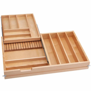 Mobile Base Classico in Legno da 33\" con Guide a Chiusura Morbida, Sistema Organizzatore per Utensili da Cucina a Due Livelli, Cassetto Completo Quadrato - Product Image 1
