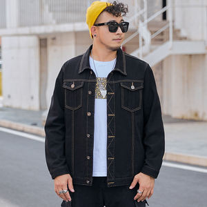 Veste en jean à capuche grande taille sur mesure, légère, extensible, de haute qualité, tendance urbaine, vente en gros - Product Image 5