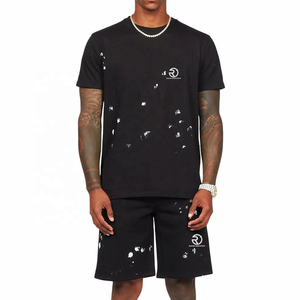 Sérigraphie personnalisée Survêtement unisexe à manches courtes en coton pour hommes 2 pièces Ensemble court d'été Ensemble t-shirt et short uni - Product Image 1