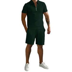 Summer New Casual Sports Suit <b>Men's</b> Lapel Zipper <b>Short</b>-sleeved Polo Shirt Loose Trend <b>Men's</b> Summer T-shirt <b>Shorts</b> Two-piece Set - Product Image 1