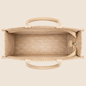 Bolsa de regalo de algodón Juco Double Diamond con ventana transparente de 10 x 8 x 4 pulgadas, cremallera natural, asas redondas, embalaje reutilizable para cestas. - Product Image 4