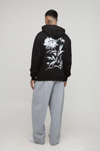 À la mode Design personnalisé noir surdimensionné impression florale sweat à capuche unisexe séchage rapide coton lourd mélangé Streetwear hommes sweats à capuche - Product Image 2