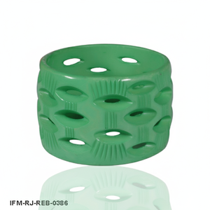 Brazalete de Resina Verde Estilo Vintage, Brazalete Ancho Tallado con Diseño Calado, Joyería Retro Boho para Mujer - Product Image 3