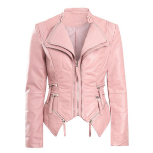 Wholesale Custom Made Real Sheepskin Women pink Leather <b>Jacket</b> <b>Vintage</b> Zipper Style Faux Leather Biker <b>Jacket</b> - Product Image 5