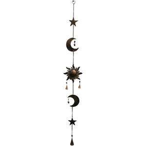 Ensemble de 5 carillons éoliens bohèmes antiques en fer recyclé de 8 pouces, avec soleil, lune et étoile, attrape-vent, cadeau commémoratif - Product Image 1
