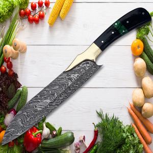 Vente chaude À La Main 13 Pouces Damas En Acier Au Carbone Pliant Chef Couteau Ensemble Noir Vert Résine Laiton Traverser Hacher Viande Cuisine - Product Image 5