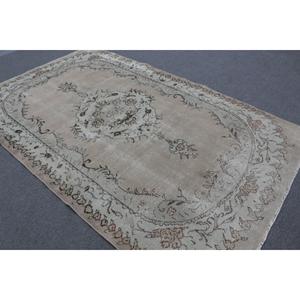 Turkish Vintage Large Rug 5.6x8.8 ft, <b>Brown</b> <b>Wool</b> Rug - Product Image 4