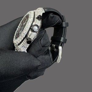 Montre automatique analogique Miyota avec mouvement automatique, bracelet en caoutchouc, boîtier en acier inoxydable, cadran noir saphir, cristal saphir, moissanite taille charme d'affaires, qualité D/VVS - Product Image 3