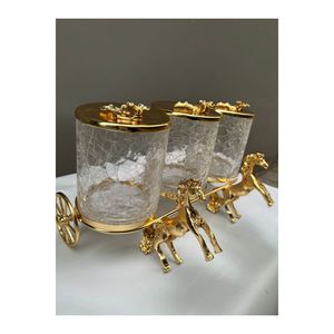 Ensemble de 3 pots en métal dorés sur le thème du cheval de luxe de 1 L en provenance de Turquie - Product Image 1