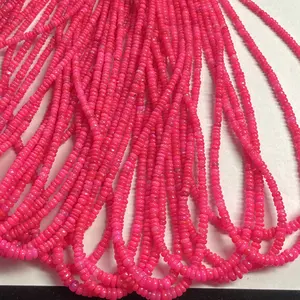 3mm 4mm 5mm Natural Hot Neon Pink Ethiopian Opal Smooth Rondelle Gemstone Beads Strands Jewelry Making Hand Knotted Necklace Now