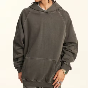 Alta calidad 410 GSM algodón French Terry Heavyweight Oversized Acid Wash Hoodie No String Custom Logo hombres sudaderas con capucha sudaderas - Product Image 5