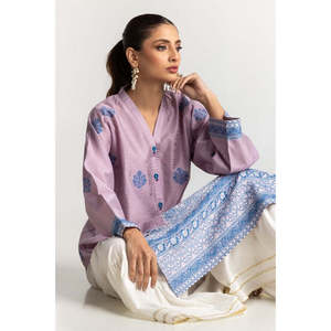 Camisa Jacquard Morada Khadi para Mujer con Decoración de Encaje Bordado, Tallas XL, Blusa de Oficina, Chifón, Popelina, Lino; Temporada de Otoño - Product Image 5