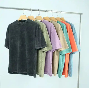 New Style Unisex Plain Vintage T-shirt Loose Fit High Quality 100% Heavy Cotton Oversized Acid <b>Wash</b> Breathable O-Neck Short - Product Image 1