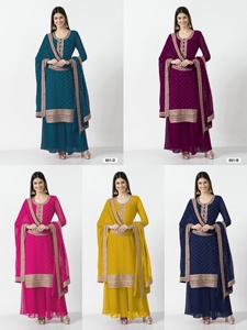 Designer Brodé Pierre Travail Indien Filles Prêt à Porter Saisonnier Fête Porter Coton Soie Rayonne Tissu Viscose Bollywood Style - Product Image 6