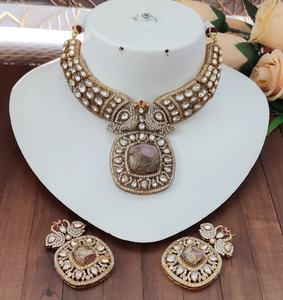Premium Quality Moissanite Kundan Necklace <b>Set</b> With Fire Stone Luxury Necklace <b>Set</b> <b>Indian</b> Traditional <b>jewelry</b> With Earrings - Product Image 1