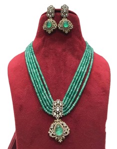 Designer victorien Polki collier ensemble boucles d'oreilles fabriqués à la main en laiton polonais bijoux de mariée pour la célébration de fête de fiançailles de mariage - Product Image 1