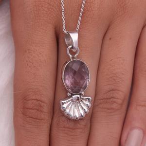 Pendentif en argent sterling 925 style bohème améthyste pour femme fait à la main plaqué rhodium cadeau tendance pour elle - Product Image 3