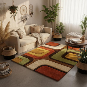 Alfombra de Salón Geométrica Retro de Estilo Moderno de Mediados de Siglo |   Decoración Contemporánea para el Hogar, Decoración de Habitaciones de Alta Calidad, Regalo para Bodas - Product Image 4