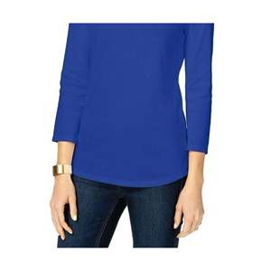 Top da Donna Charter Club Blu Scuro con Scollo a Barca e Bottoni sulle Spalle, Taglia XL, in Tessuto Chiffon Lavorato a Maglia, Stile Casual Y2K, Ricamato - Product Image 3