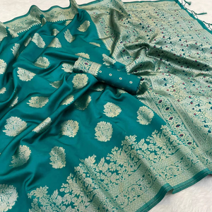 Sari de alta calidad de seda de tejido Banarasi tradicional indio para fiesta nupcial ropa de boda superventas Royal Look todas las estaciones - Product Image 5