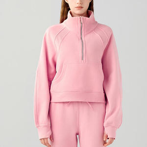 Sudadera con cuello alto y media cremallera para mujer Otoño/Invierno ropa exterior Casual correr cálido polar grueso deportes Hoodi - Product Image 3