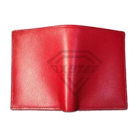 Dompet Kartu Kulit Asli Merah Buatan Khusus, Dompet Lipat Tiga Tipis Mewah, Dompet Mini Saku untuk Pria Wanita Ukuran Kecil