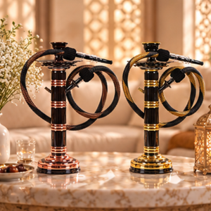 Chicha de table de luxe en laiton fini oxydé, modèle Missile |   Plateau pour missiles Farida |   Chicha avec tige en cuivre et tuyau lavable - Product Image 4
