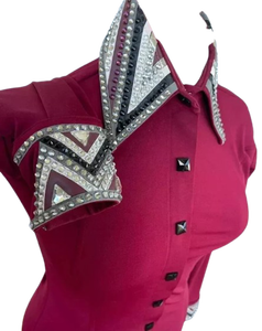 Elegante camisa de espectáculo occidental para mujer, Top de montar personalizado con ribete de cristal para competición de rodeo, actuación ecuestre y espectáculo de caballos - Product Image 1