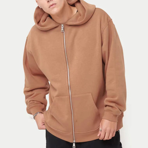 เสื้อฮู้ดซิปผู้ชายแบบหนาพิเศษ OEM สั่งทำได้ ผ้าฝ้ายฟลีซ ระบายอากาศได้ดี น้ำหนัก 340 กรัม คุณภาพสูง พิมพ์ลาย สตรีทแวร์ สำหรับฤดูหนาว ลายเรียบ - Product Image 1