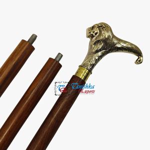 ไม้เท้าพับได้ทำมือ ด้ามจับหัวสิงโตทองเหลืองขัดเงา ไม้สีน้ำตาล ดีไซน์อาร์ตเดโค ความยาว 99 ซม. สำหรับใช้งานกลางแจ้ง - Product Image 2