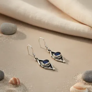 925 <b>Silver</b> Vintage Dangle <b>Earrings</b> with Blue Sapphire Gold Plating Water Drop Shape and Pearl Diamond for <b>Women</b>. for Weddings - Product Image 2
