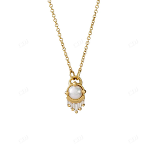 Collier de perles pour femmes, pendentif Baguette Antique en Moissanite, or massif 14K, bijoux de mariée, pendentif minimaliste, mode Offres Spéciales - Product Image 6