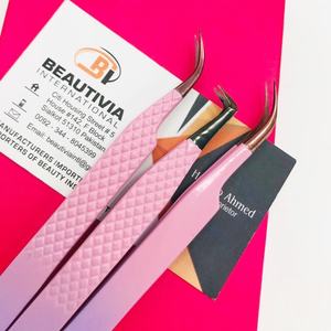 Pinzas de pestañas de acero inoxidable con revestimiento de Color de dos tonos personalizadas profesionales, herramienta de extensión de pestañas sostenible, etiqueta privada puntiaguda - Product Image 2