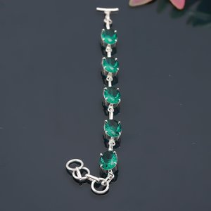 Pulsera de Plata de Ley 925 Hecha a Mano con Piedra Preciosa Ovalada de Apatita Verde y Cuarzo - Product Image 4