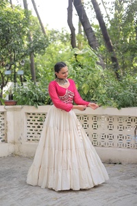 Superbe Look Designer Coton Lehenga Choli Riche Miroir Lourd Dentelle Travail Exclusif Été Navratri Festival Fête De Mariage Porter - Product Image 3