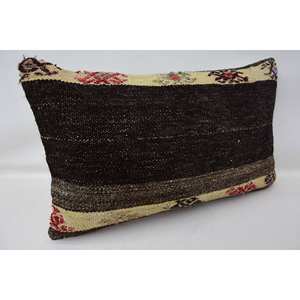 Brown Wool Kantha Patchwork <b>Pillow</b> 12x20 Inches Embroidered Woven Pattern Vintage Print Square Design for Bedding Living Floor - Product Image 2