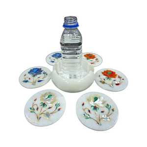 Ensemble de dessous-de-verre en marbre incrusté faits à la main, dessous-de-verre décoratifs en pierre, cadeau de pendaison de crémaillère, vaisselle élégante - Product Image 1