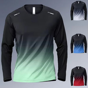 เสื้อยืดคอกลมแขนยาวสำหรับผู้ชาย, เสื้อยืดแห้งเร็วดูดซับเหงื่อสำหรับฝึกออกกำลังกายดีไซน์โลโก้ด้านหน้า - Product Image 1