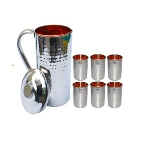<b>Copper</b> Hammered Water Drinking <b>Jug</b> Finest Quality Gold Color Lime Juice <b>Jug</b> With Four Glass Set For Sale - Product Image 6