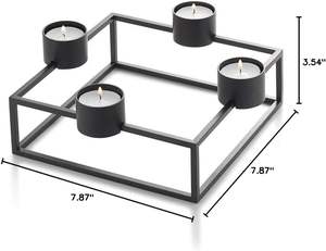 Support de bougie chauffe-plat en fer noir mat au design classique élégant et luxueux, cadre carré pour 4 bougies, décoration d'intérieur en métal - Product Image 5