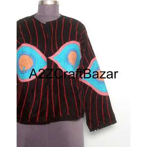 Veste décontractée d'extérieur en velours respirant doublée de coton, broderie florale à la main, longueur classique, pour l'hiver et l'automne, vente en gros - Product Image 2