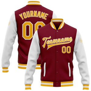 Vente en gros dans l'industrie directe Bomber hiver décontracté personnalisé cramoisi or-blanc veste bicolore Varsity Letterman à boutons-pression complète - Product Image 1