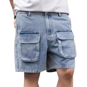 Pantalones vaqueros cargo de cintura alta para hombre, pantalones cortos informales de verano a la moda con bolsillos tipo concha de estilo europeo y americano para hombre - Product Image 1