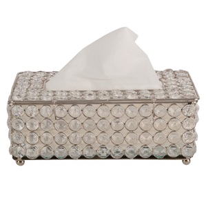 Porte-papier de soie en métal en cristal fait à la main le plus vendu pour la maison et la décoration de Table de mariage boîte à mouchoirs rectangulaire - Product Image 4