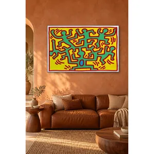 Impresión en lienzo de Fida Keith Haring con figuras verdes de árboles sobre fondo amarillo - Product Image 2