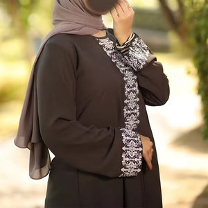Fashionable Modest Straight <b>Chiffon</b> Solid Color Breathable Eco-Friendly Muslim Women Abaya Natural New Style Comfortable for - Product Image 4